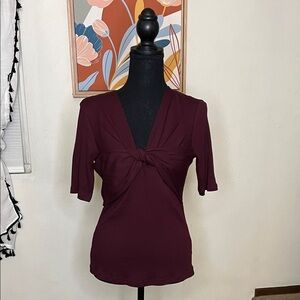 Lauren Ralph Lauren Twist-Front Rib-Knit Cotton-Blend Top Size M